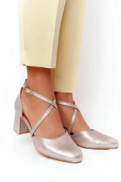 Clearance Maciejka Czółenka Damskie Skórzane Złote 04070-25