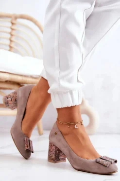 Outlet Maciejka Czółenka Damskie Zamszowe Beżowe 3356A-10/00-1