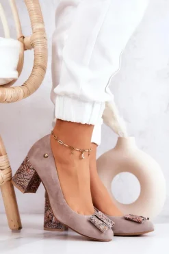 Outlet Maciejka Czółenka Damskie Zamszowe Beżowe 3356A-10/00-1