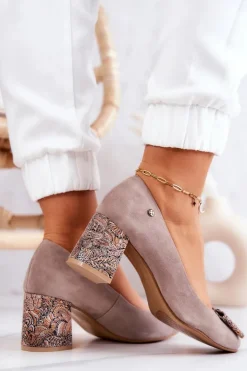 Outlet Maciejka Czółenka Damskie Zamszowe Beżowe 3356A-10/00-1