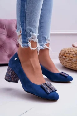 Outlet Maciejka Czółenka Damskie Zamszowe Granatowe 3356A-17/00-1