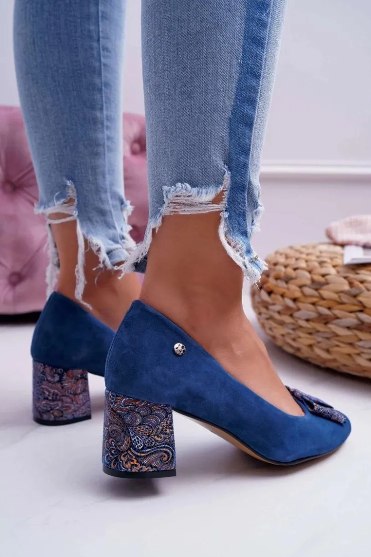 Outlet Maciejka Czółenka Damskie Zamszowe Granatowe 3356A-17/00-1