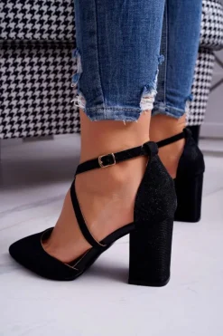 Sale Boto Czółenka Damskie Na Słupku Brokatowe Czarne Trever