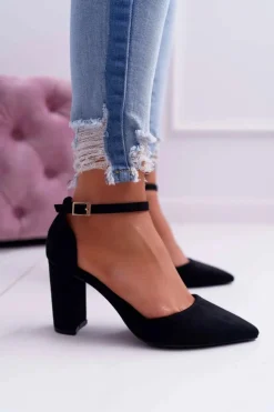 Damskie Boto Czółenka Damskie Na Słupku Czarne Grette