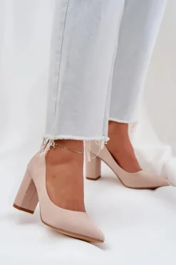 Sale Boto Czółenka Damskie Na Słupku Eko Zamszowe Beżowe Florena Beżowy