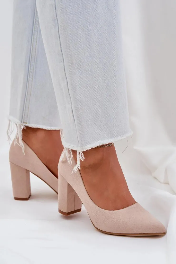 Sale Boto Czółenka Damskie Na Słupku Eko Zamszowe Beżowe Florena Beżowy