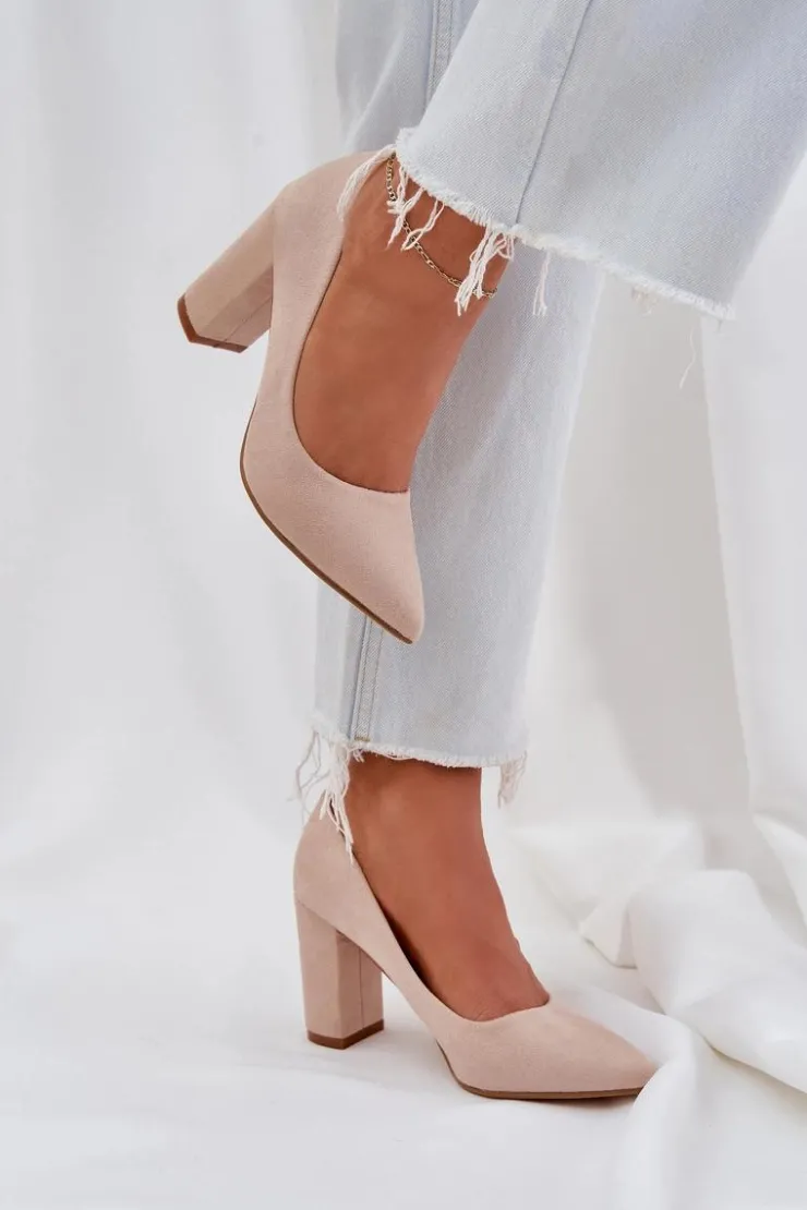 Sale Boto Czółenka Damskie Na Słupku Eko Zamszowe Beżowe Florena Beżowy