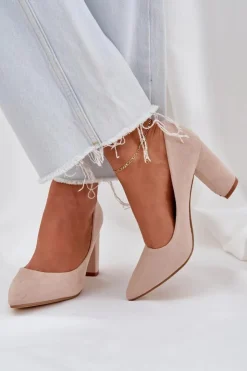 Sale Boto Czółenka Damskie Na Słupku Eko Zamszowe Beżowe Florena Beżowy