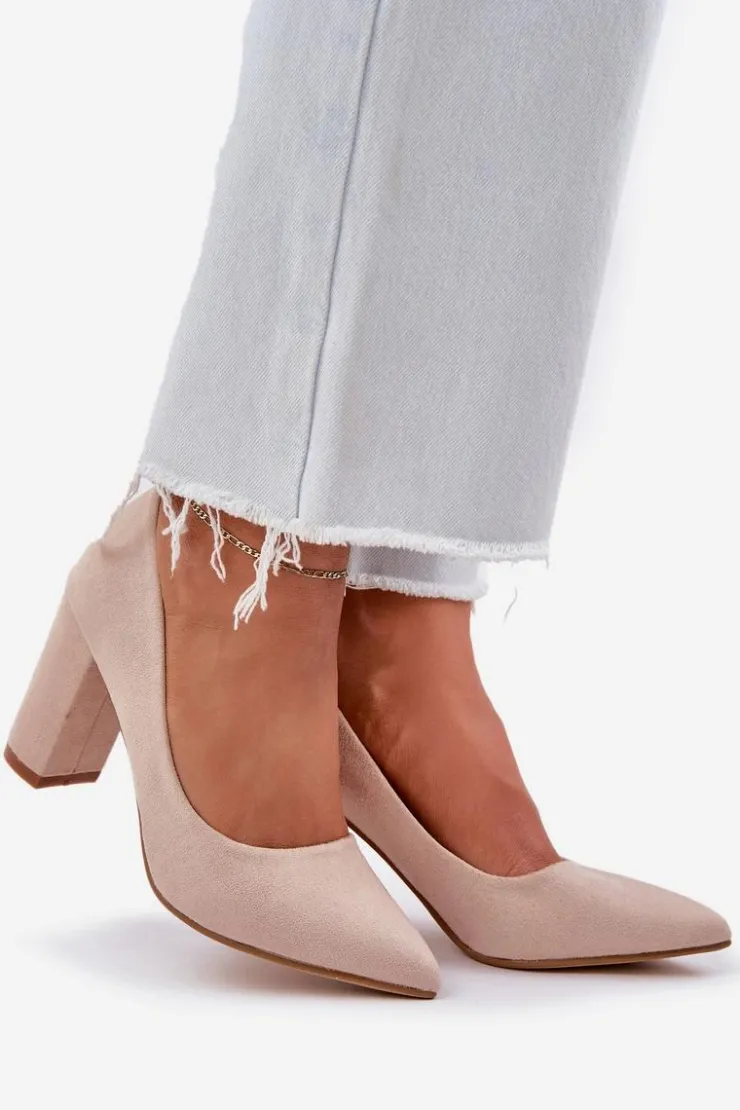 Sale Boto Czółenka Damskie Na Słupku Eko Zamszowe Beżowe Florena Beżowy