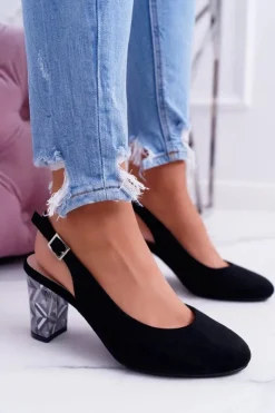 Clearance Buty Sergio Leone Czółenka Damskie Na Słupku Galanterki Sergio Leone SK788 Czarne Lati