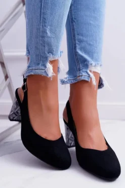 Clearance Buty Sergio Leone Czółenka Damskie Na Słupku Galanterki Sergio Leone SK788 Czarne Lati