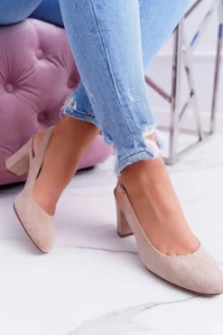 Buty Sergio Leone Czółenka Zamszowe|Czółenka Na Słupku*Czółenka Damskie Na Słupku Galanterki Sergio Leone SK788 Beżowe Lati