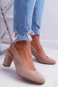 Buty Sergio Leone Czółenka Zamszowe|Czółenka Na Słupku*Czółenka Damskie Na Słupku Galanterki Sergio Leone SK788 Beżowe Lati