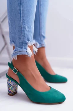 New Buty Sergio Leone Czółenka Damskie Na Słupku Galanterki Sergio Leone SK788 Zielone Lati