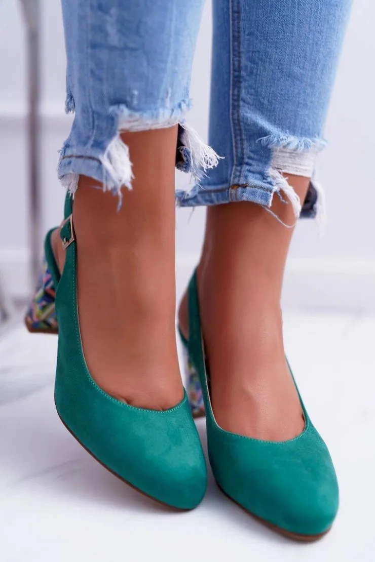 New Buty Sergio Leone Czółenka Damskie Na Słupku Galanterki Sergio Leone SK788 Zielone Lati