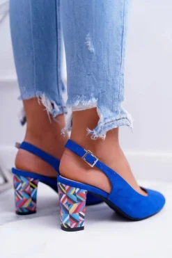 Damskie Buty Sergio Leone Czółenka Damskie Na Słupku Galanterki Sergio Leone SK788 Niebieskie Lati