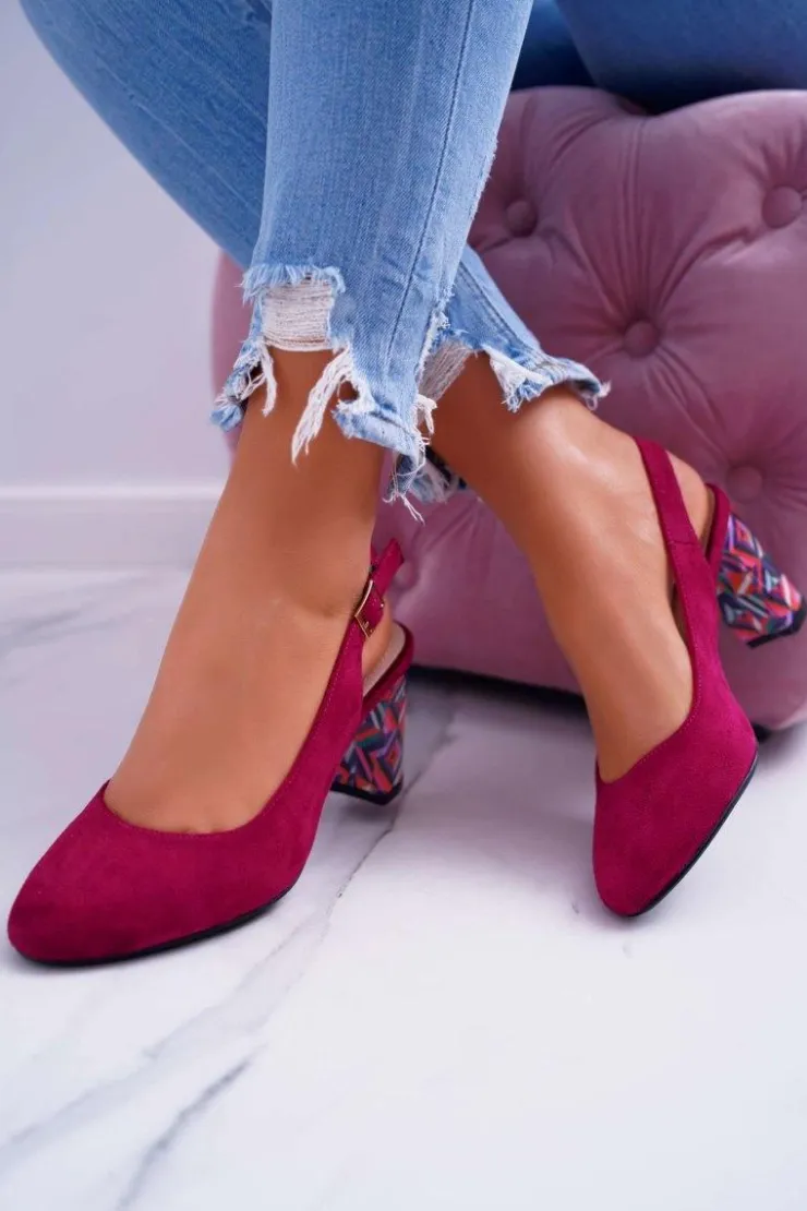 Buty Sergio Leone Czółenka Zamszowe|Czółenka Na Słupku*Czółenka Damskie Na Słupku Galanterki Sergio Leone SK788 Fuksja Lati