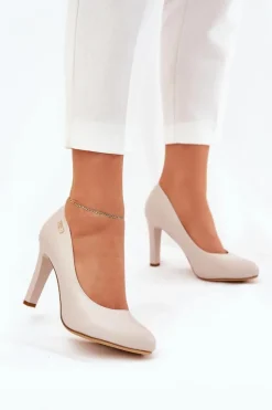 Discount Buty Sergio Leone Czółenka Damskie Na Słupku Jasnobeżowe Sergio Leone Campbell