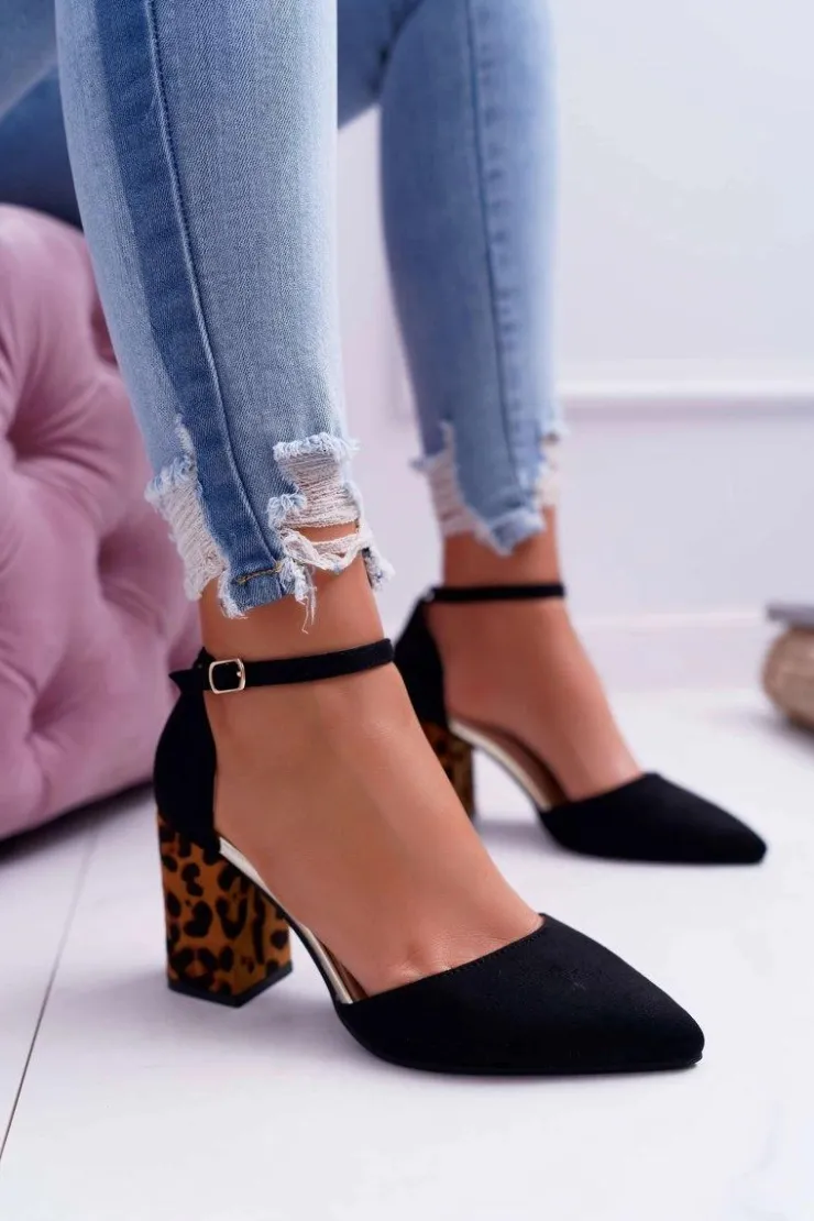 Boto Czółenka Zamszowe|Czółenka Na Słupku*Czółenka Damskie Na Słupku Panterki Czarne Ferri