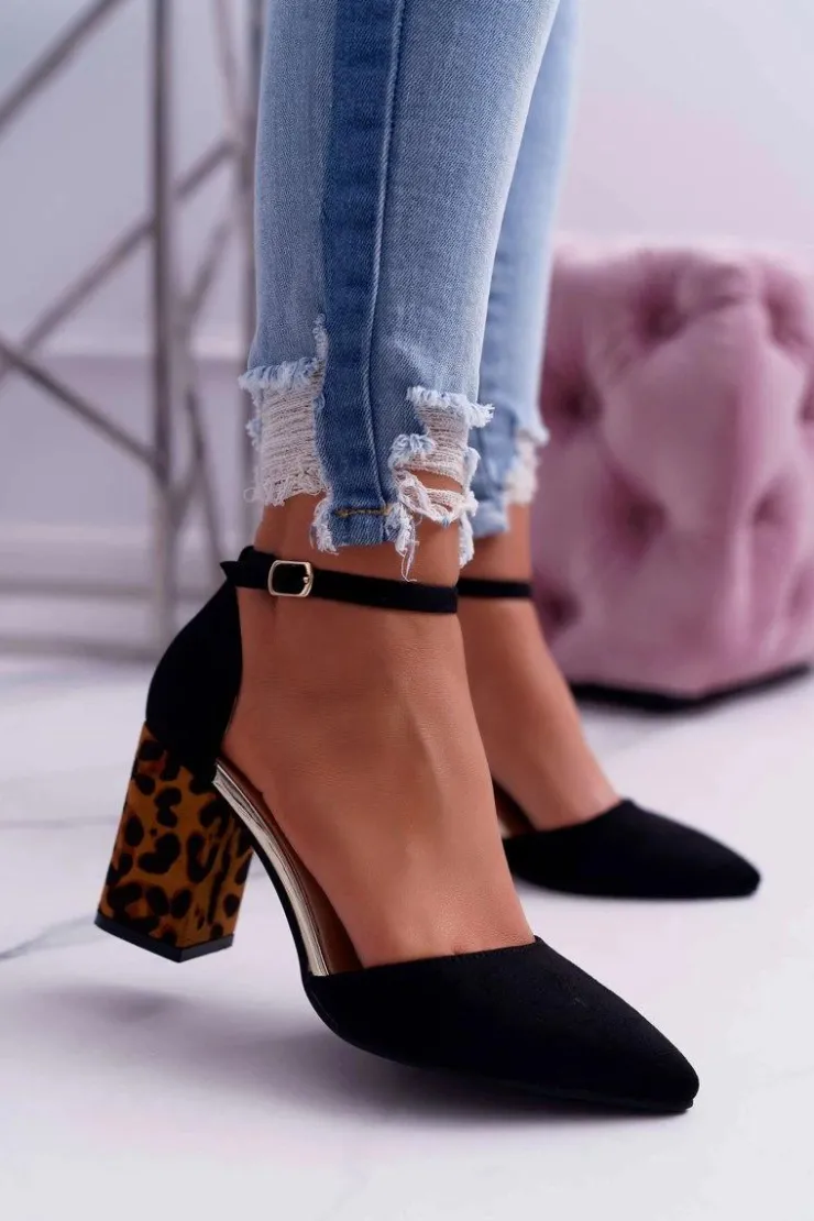 Boto Czółenka Zamszowe|Czółenka Na Słupku*Czółenka Damskie Na Słupku Panterki Czarne Ferri