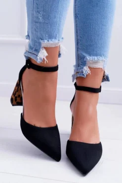 Best Boto Czółenka Damskie Na Słupku Panterki Czarne Ferri