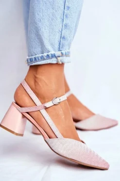 Boto Czółenka Na Słupku*Czółenka Damskie Na Słupku Różowe Złoto Alice