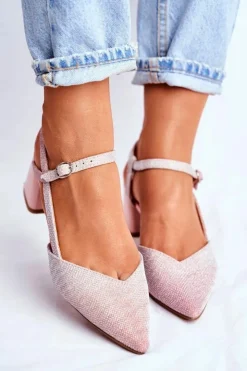 Boto Czółenka Na Słupku*Czółenka Damskie Na Słupku Różowe Złoto Alice