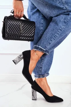 Buty Sergio Leone Czółenka Zamszowe|Czółenka Na Słupku*Czółenka Damskie Na Słupku Sergio Leone Czarne PB216