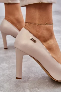 Clearance Buty Sergio Leone Czółenka Damskie Na Słupku Sergio Leone Jasnobeżowe Perła Campbell