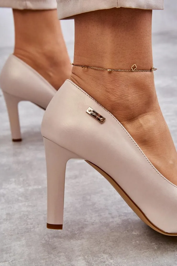 Clearance Buty Sergio Leone Czółenka Damskie Na Słupku Sergio Leone Jasnobeżowe Perła Campbell