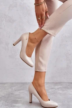 Clearance Buty Sergio Leone Czółenka Damskie Na Słupku Sergio Leone Jasnobeżowe Perła Campbell