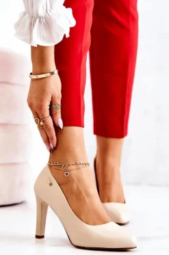 Buty Sergio Leone Czółenka Na Słupku|Czółenka Klasyczne*Czółenka Damskie Na Słupku Sergio Leone Beżowe Campbell Beżowy