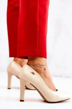 Buty Sergio Leone Czółenka Na Słupku|Czółenka Klasyczne*Czółenka Damskie Na Słupku Sergio Leone Beżowe Campbell Beżowy