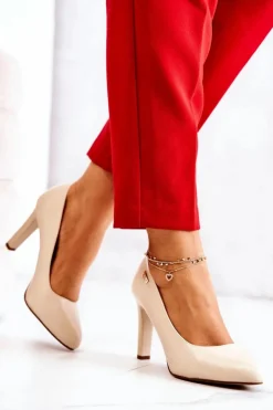 Buty Sergio Leone Czółenka Na Słupku|Czółenka Klasyczne*Czółenka Damskie Na Słupku Sergio Leone Beżowe Campbell Beżowy