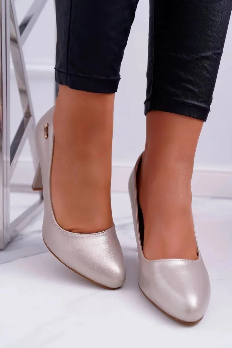 Buty Sergio Leone Czółenka Na Słupku|Czółenka Klasyczne*Czółenka Damskie Na Słupku Sergio Leone 1457 Złote Campbell