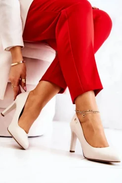 Damskie Buty Sergio Leone Czółenka Damskie Na Słupku Sergio Leone Jasnobeżowe Campbell