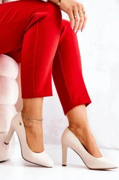 Damskie Buty Sergio Leone Czółenka Damskie Na Słupku Sergio Leone Jasnobeżowe Campbell