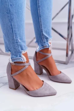 Boto Czółenka Zamszowe|Czółenka Na Słupku*Czółenka Damskie Na Słupku W Szpic Szary Cosmo