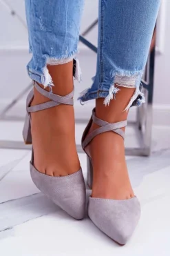 Boto Czółenka Zamszowe|Czółenka Na Słupku*Czółenka Damskie Na Słupku W Szpic Szary Cosmo