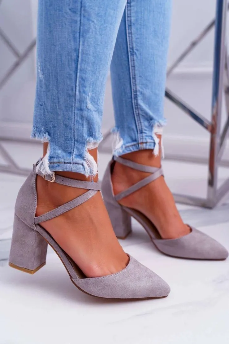 Boto Czółenka Zamszowe|Czółenka Na Słupku*Czółenka Damskie Na Słupku W Szpic Szary Cosmo