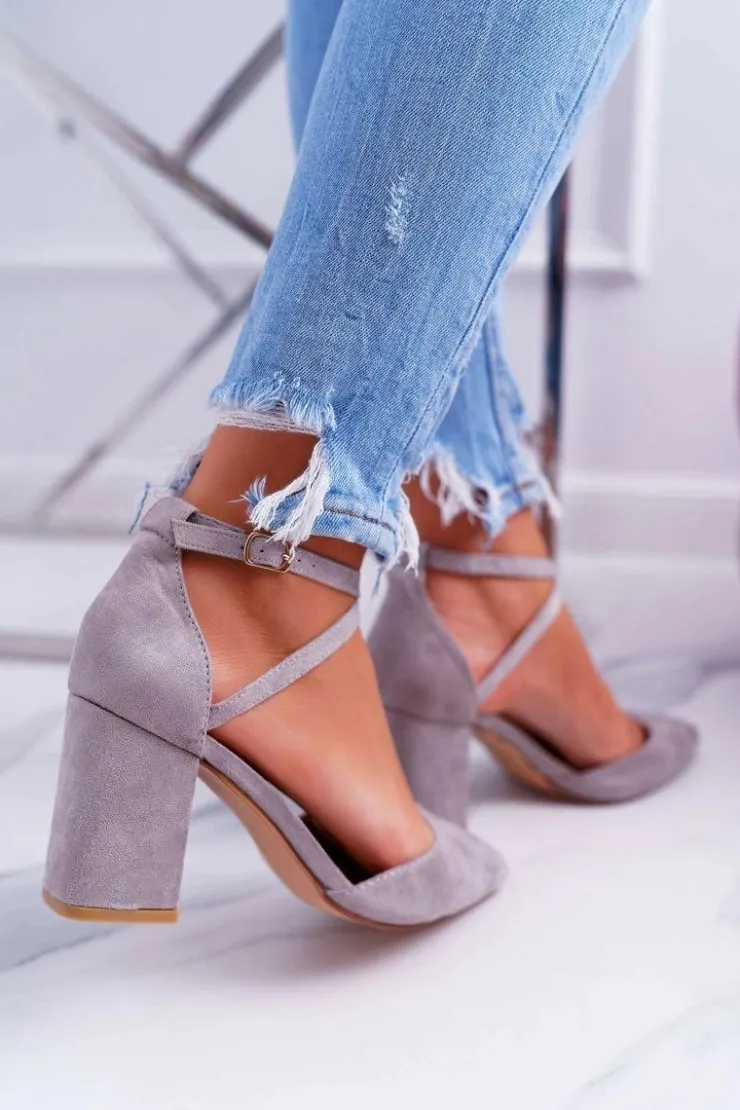 Boto Czółenka Zamszowe|Czółenka Na Słupku*Czółenka Damskie Na Słupku W Szpic Szary Cosmo