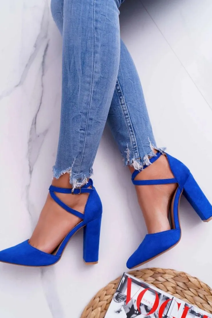 Boto Czółenka Zamszowe|Czółenka Na Słupku*Czółenka Damskie Na Słupku W Szpic Niebieskie High Traffic