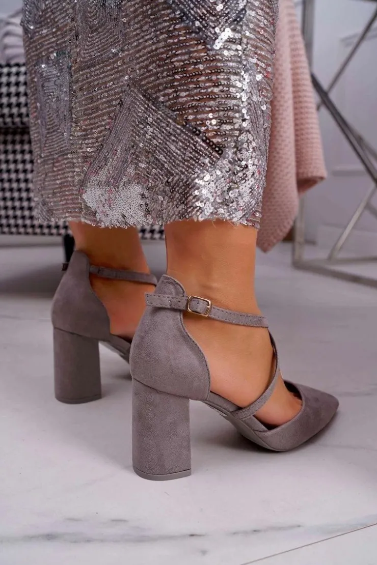 Boto Czółenka Damskie Na Słupku W Szpic Szare Future