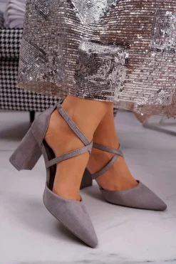 Boto Czółenka Damskie Na Słupku W Szpic Szare Future