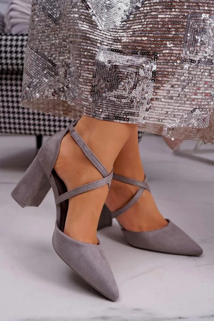 Boto Czółenka Damskie Na Słupku W Szpic Szare Future