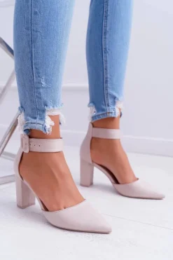 Boto Czółenka Zamszowe|Czółenka Na Słupku*Czółenka Damskie Na Słupku W Szpic Beżowe Domine