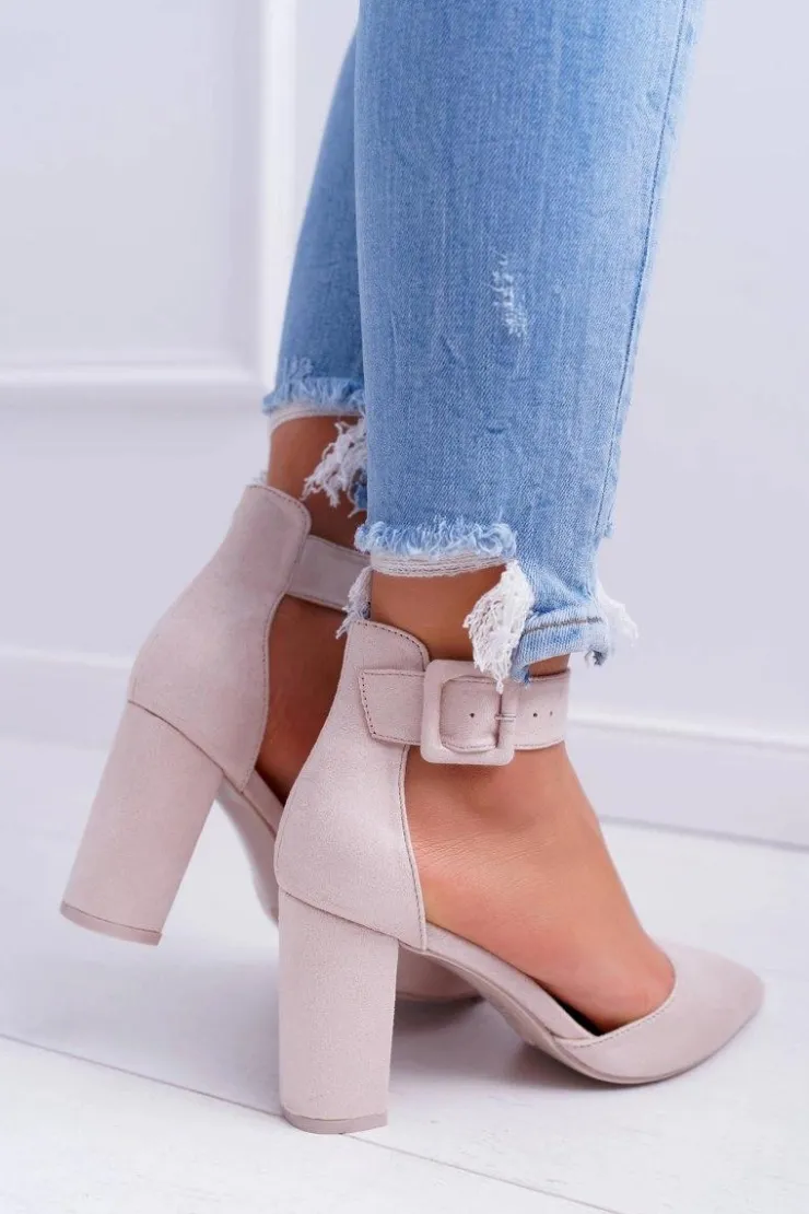 Boto Czółenka Zamszowe|Czółenka Na Słupku*Czółenka Damskie Na Słupku W Szpic Beżowe Domine