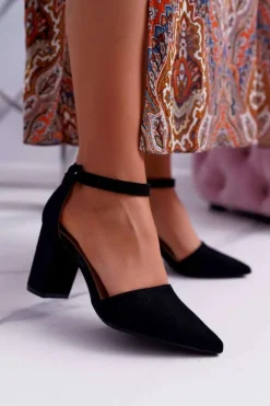 Damskie Boto Czółenka Damskie Na Słupku W Szpic Czarne Elegante