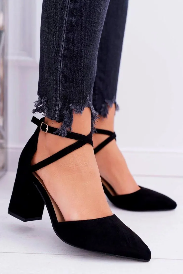 Boto Czółenka Zamszowe|Czółenka Na Słupku*Czółenka Damskie Na Słupku W Szpic Czarne Cosmo