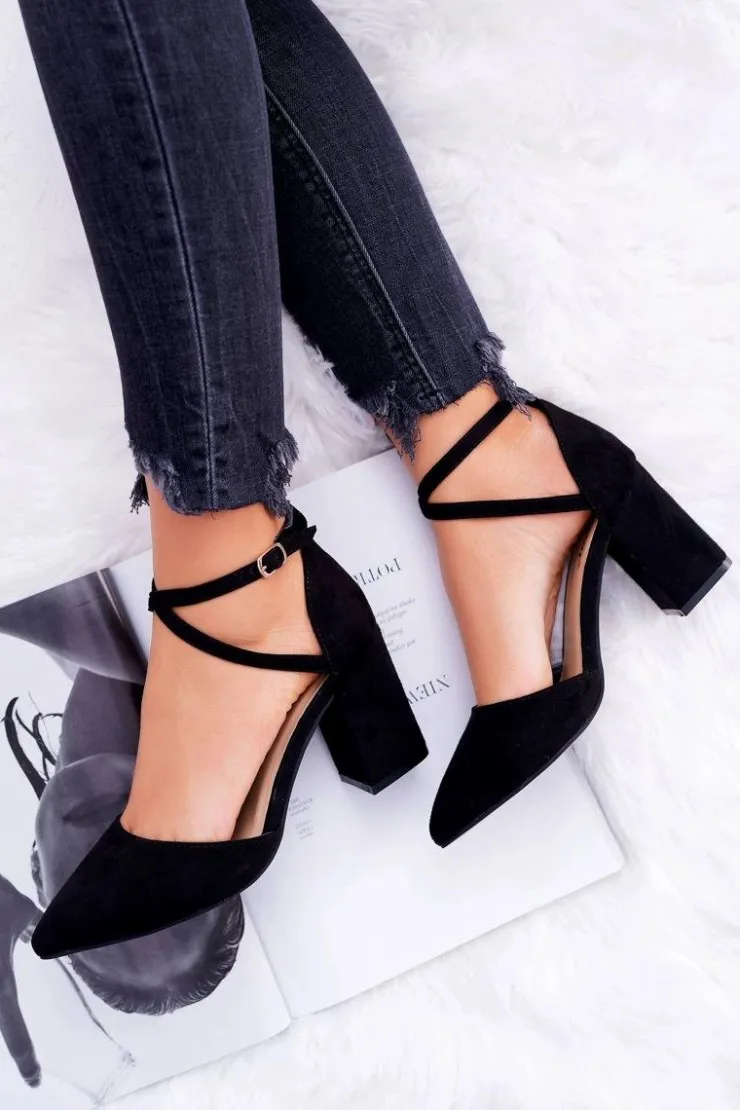 Boto Czółenka Zamszowe|Czółenka Na Słupku*Czółenka Damskie Na Słupku W Szpic Czarne Cosmo